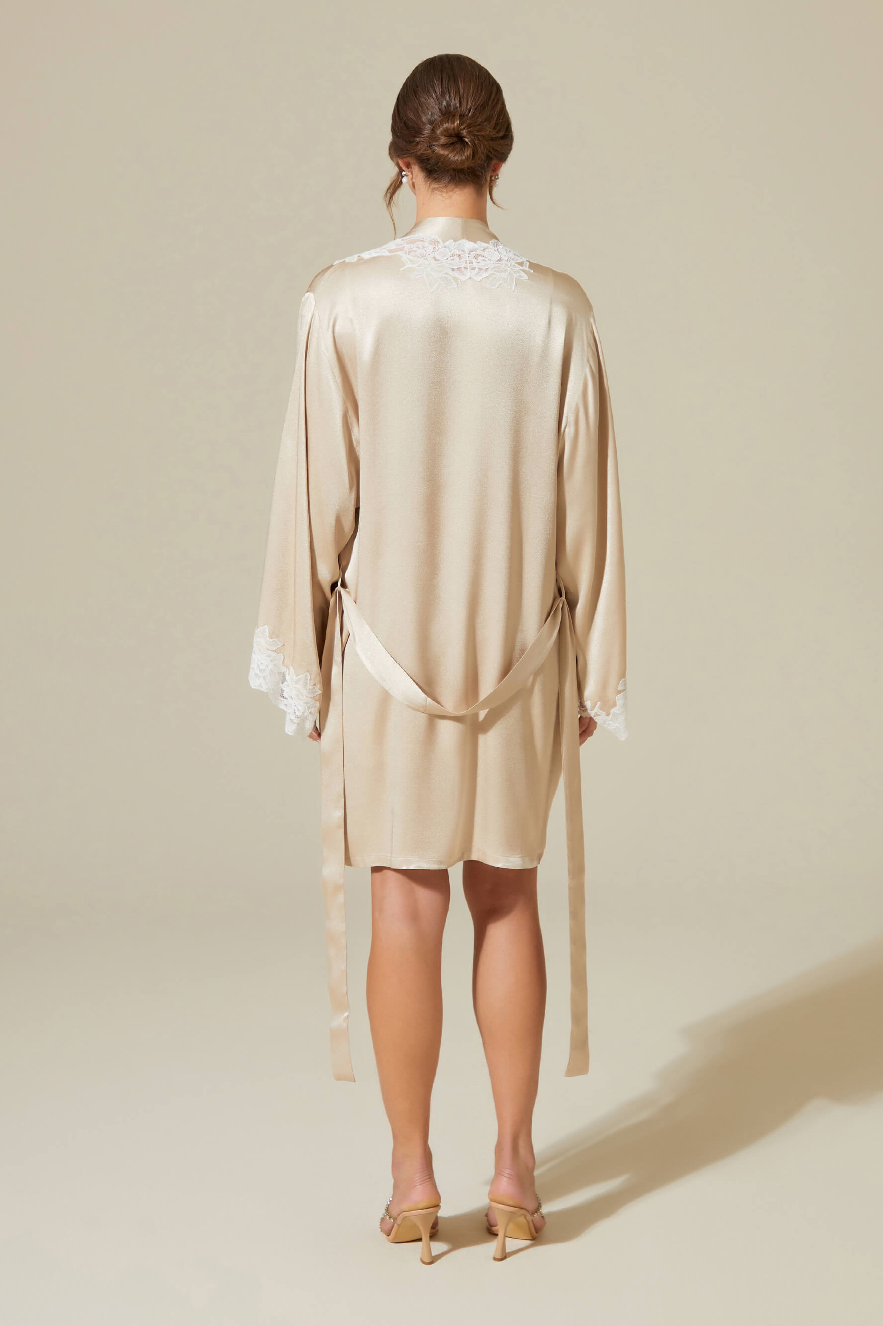 Vela Short Rayon Robe Set with Short Inner Nightgown- Off White on Beige