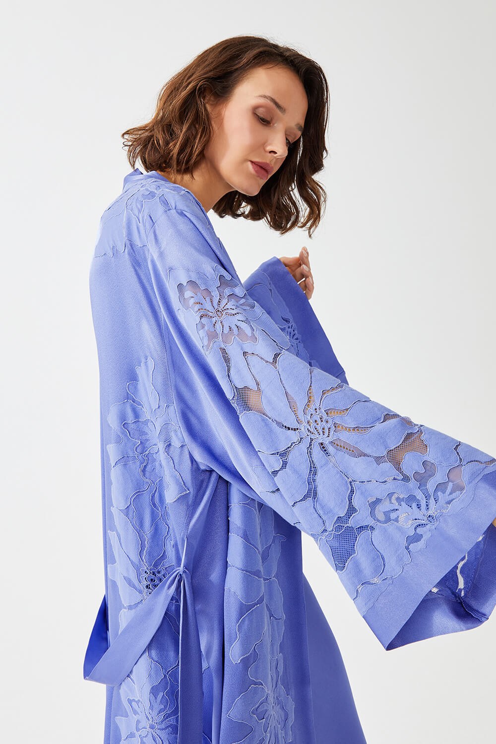 Bluebell Long Rayon Trimmed Robe Set with Bias Cut Slip Dress - Lilac