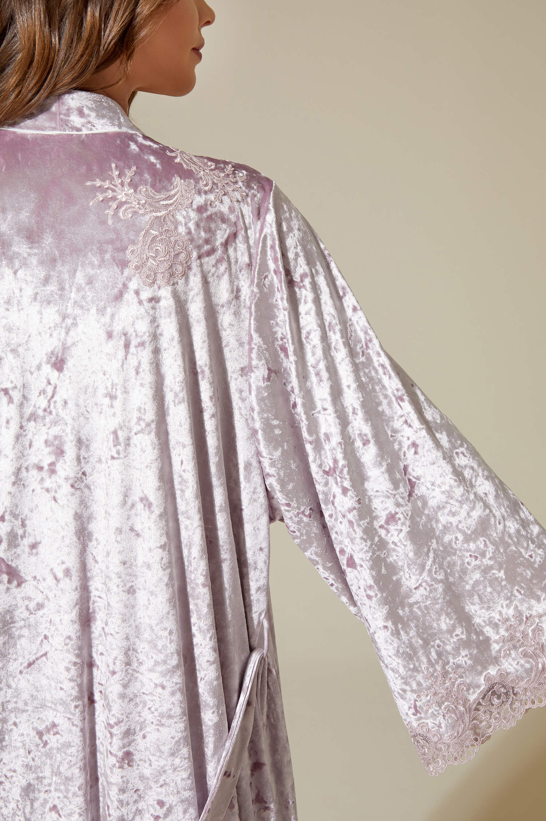 Rana Long Velvet Robe Set with Combed Cotton Inner Nightgown - Powder on Powder