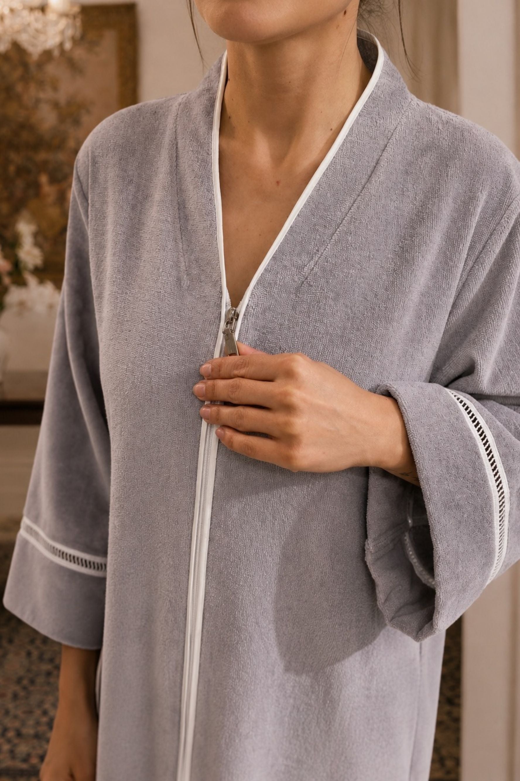 Luxury grey cotton towel bathrobe by Bocan Couture