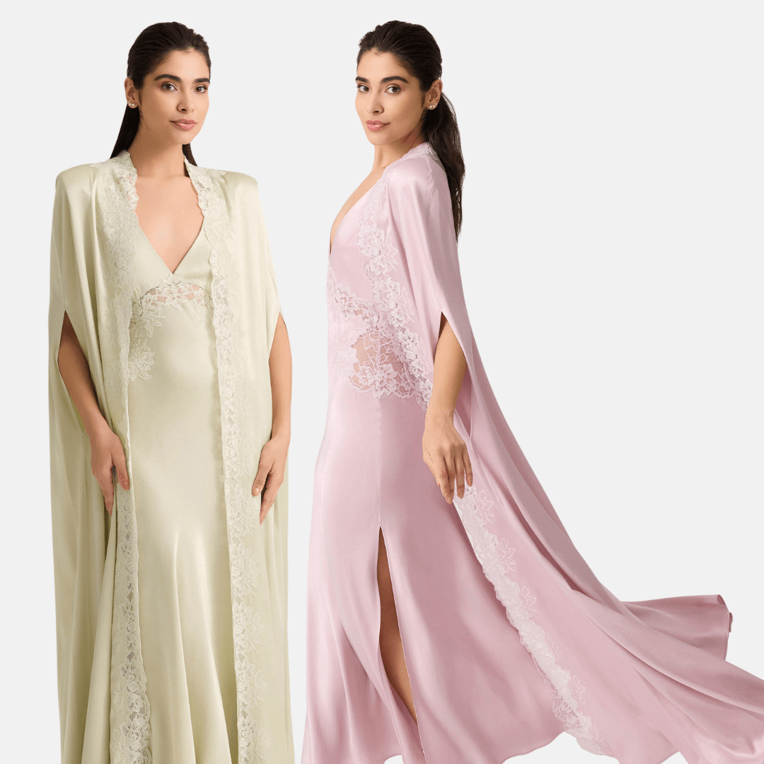 Elegant women’s robe set in soft satin perfect for bridal mornings and luxury loungewear