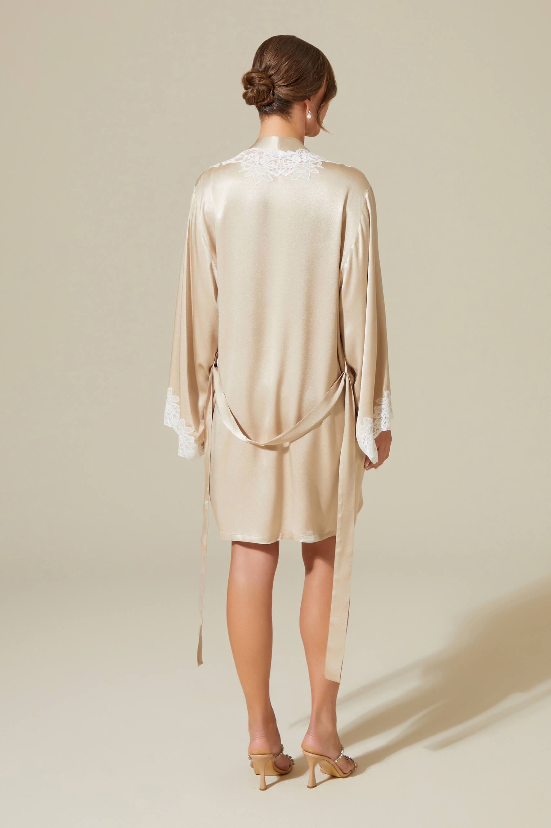 Nova Short Rayon Robe Set with Cami and Short Set - Off White on Beige