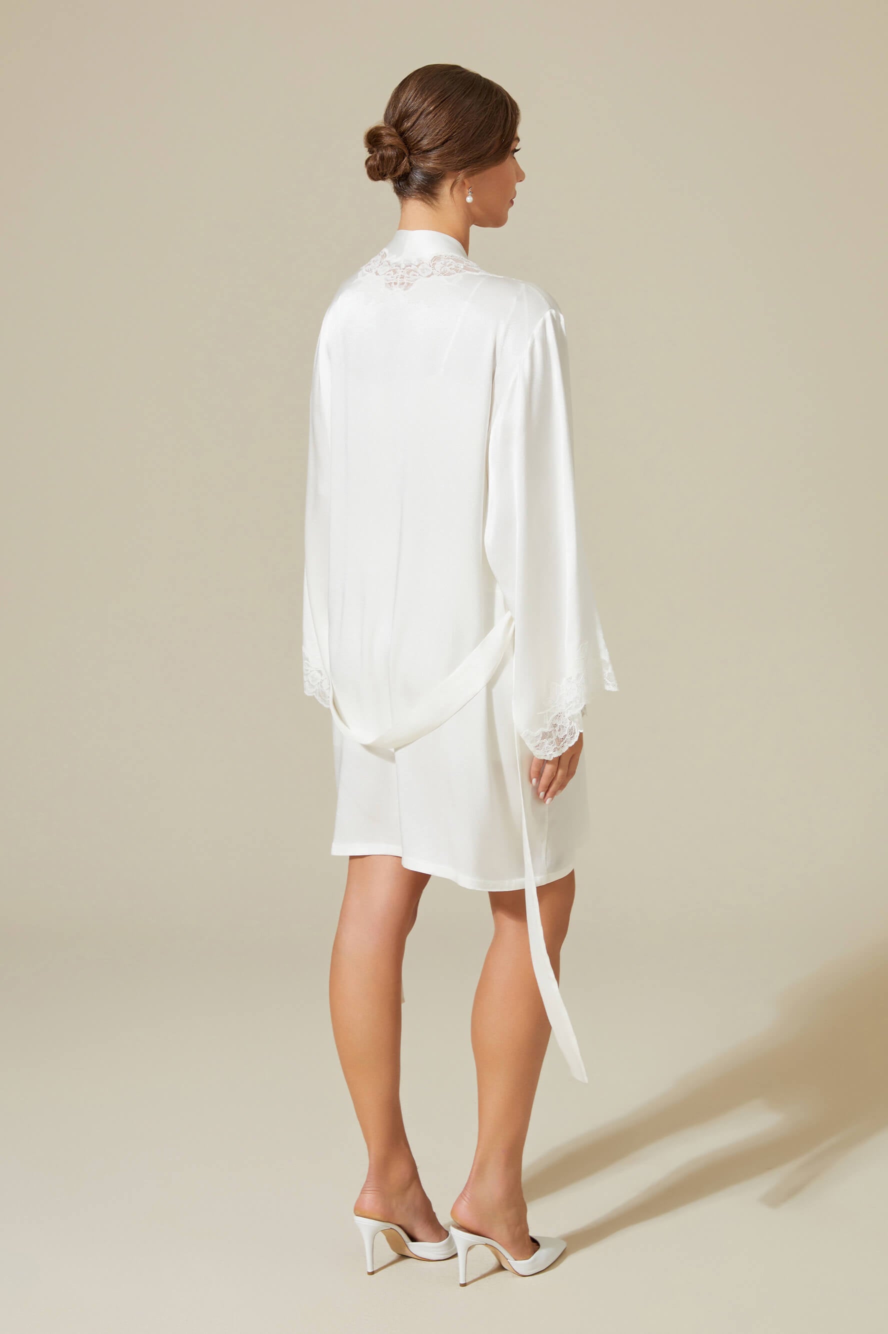 Nova Short Rayon Robe Set with Cami and Short Set - Off White on Off White