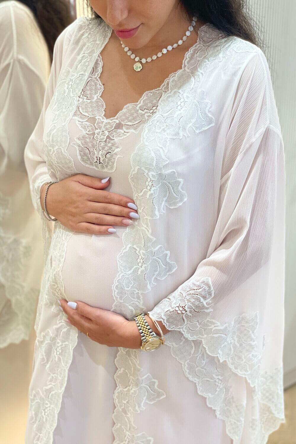Silky Chiffon Robe Set Light Pink - Lucia (Silver)