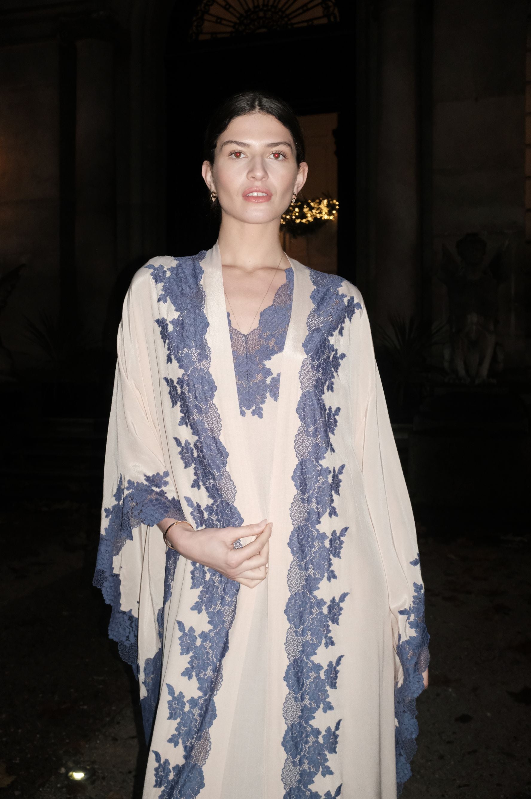 Marina Silky Kimono Set Beige Beige Silk — Bocan Couture luxury nightwear