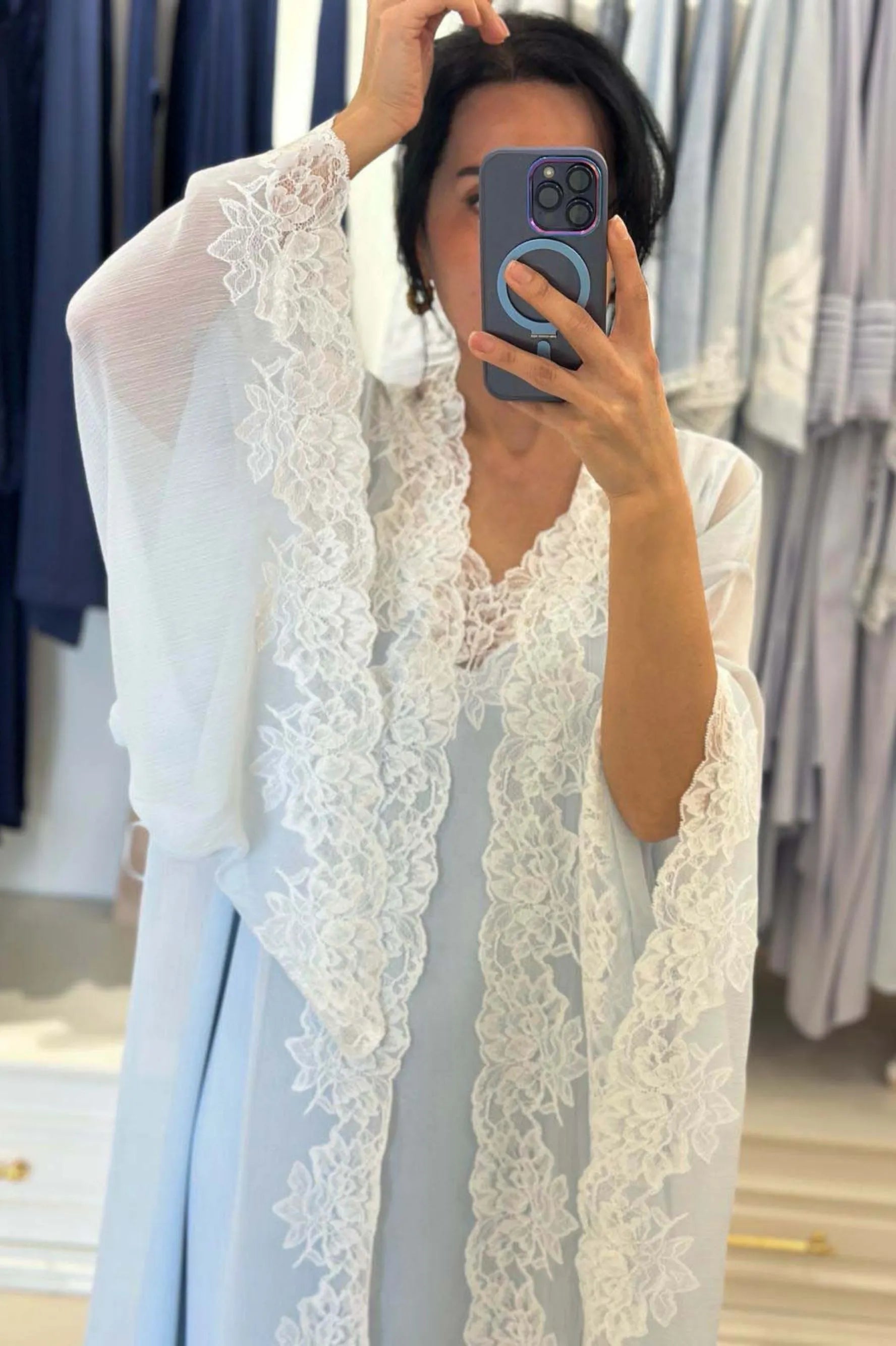 Silky Chiffon Robe Set Baby Blue - Irina
