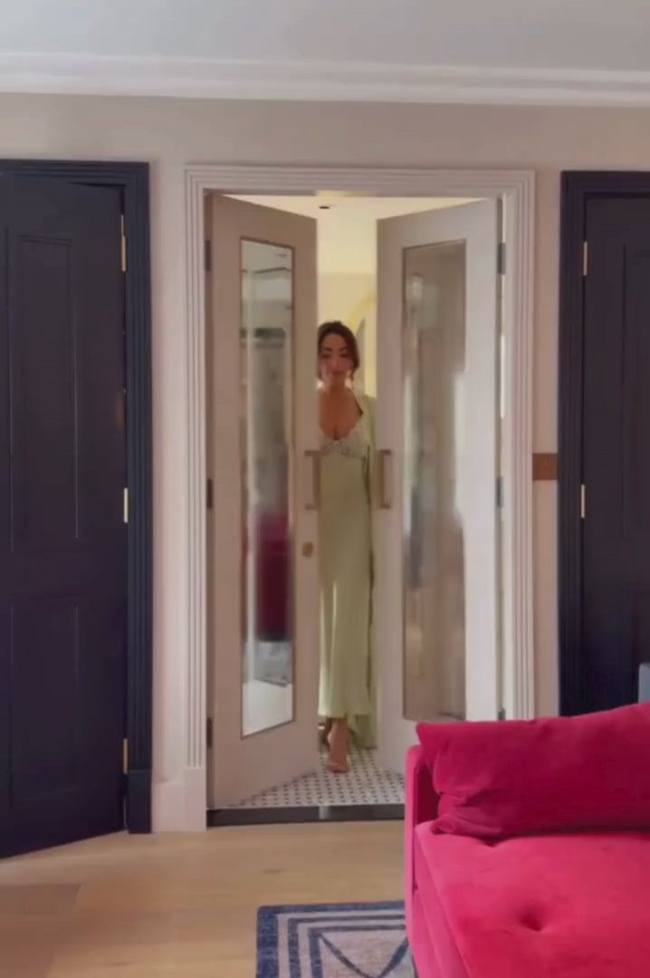 Heidi Long Rayon Robe Set with Light Green Lace on Light Green