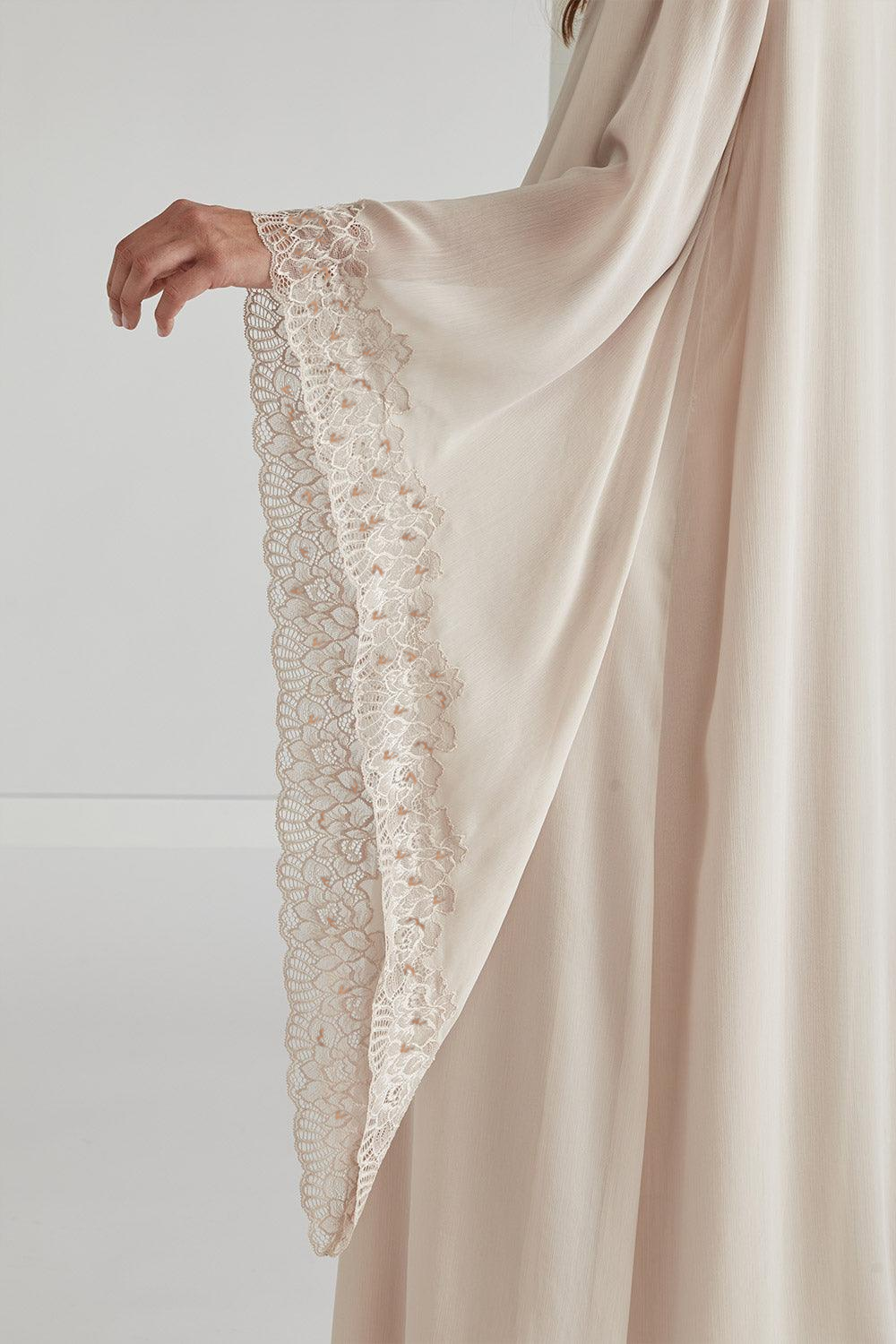 Silky Chiffon Dress Triangular Sleeve Beige - Nude