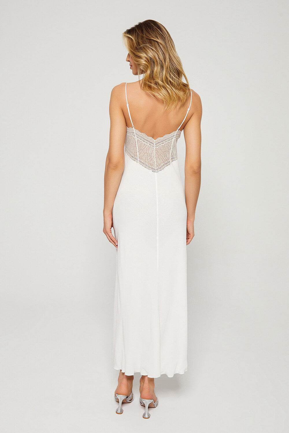 Beth - Trimmed Silky Crepe Nightgown - Gold on Off White