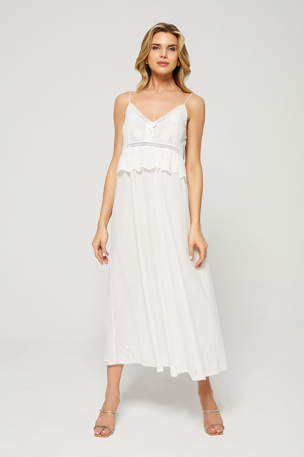 Lyra the Star - Long Cotton Trimmed Nightgown with Buttons