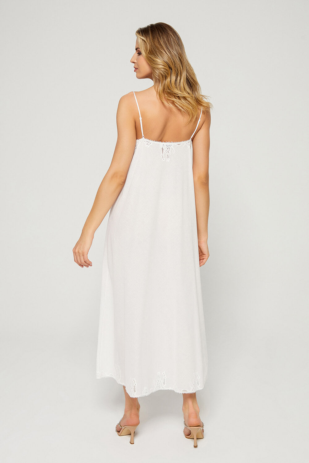 Lyra the Star - Long Cotton Trimmed Nightgown with Buttons