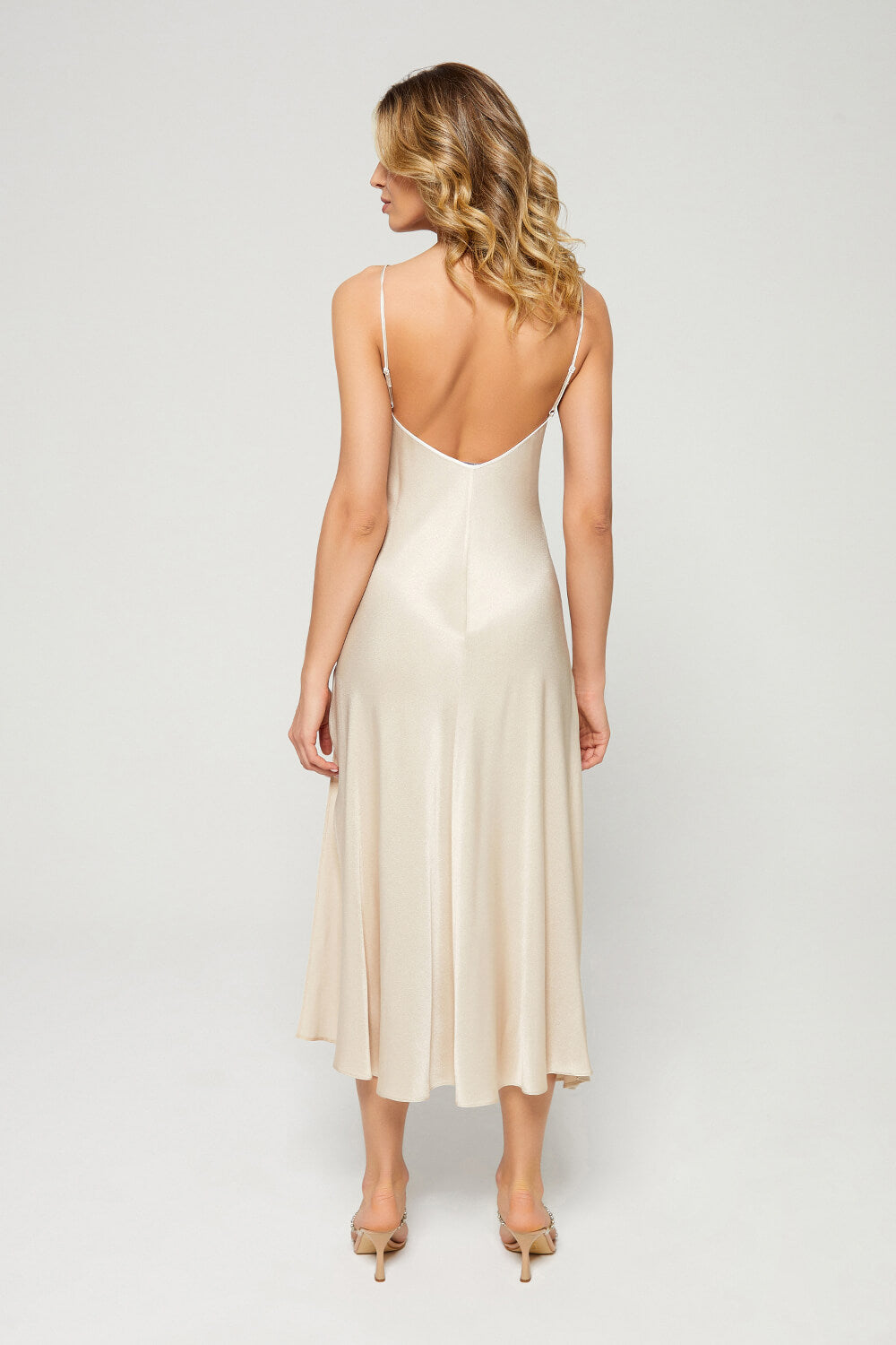 Maram Long Rayon Trimmed Slip Dress - Beige