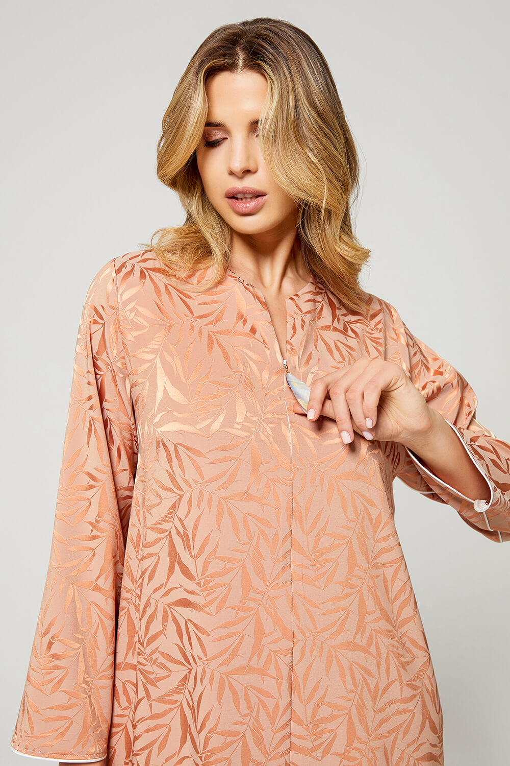 Sienna - Luxury Patterned and Zippered Rayon Full Length Dress - Dark Nude