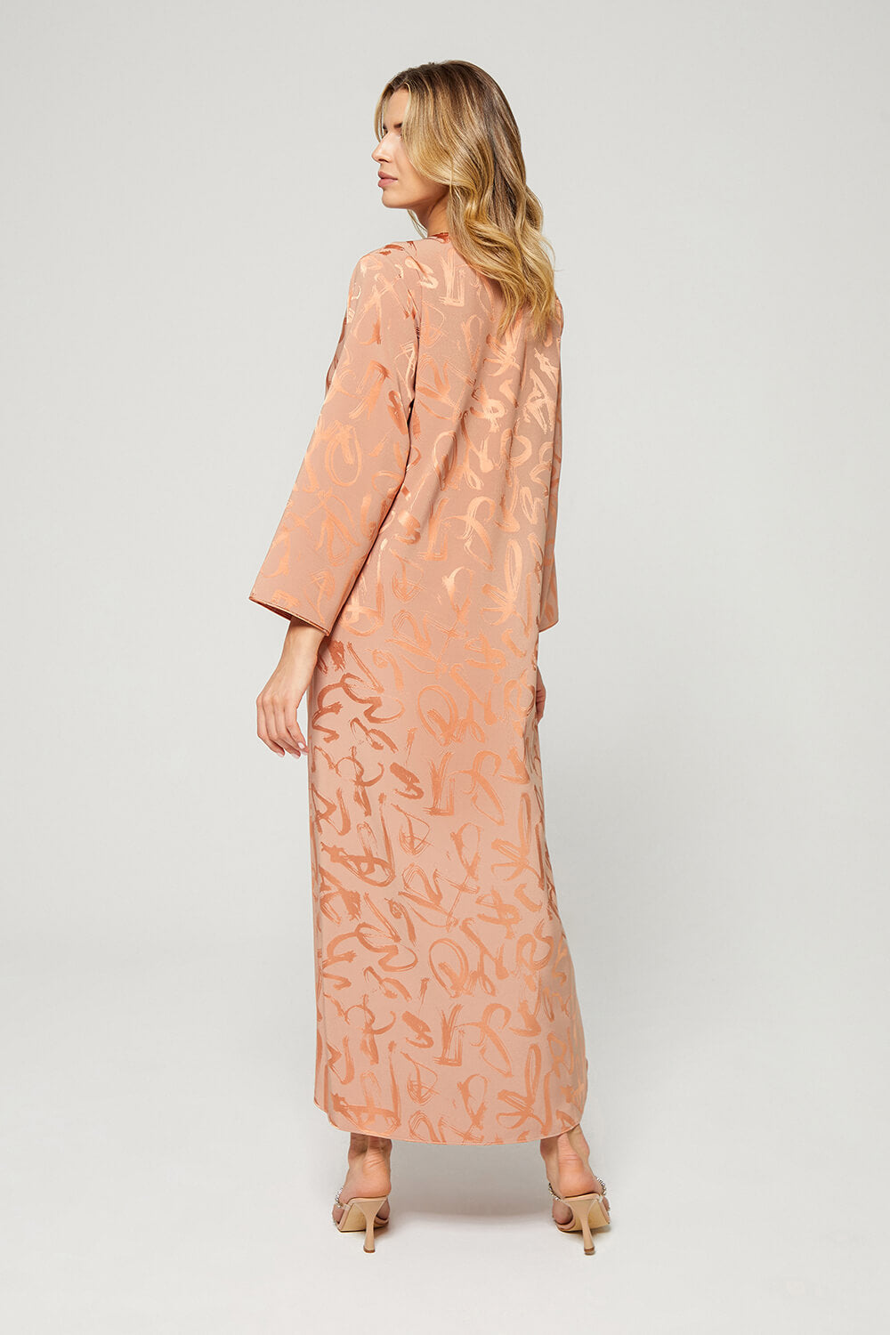 Sahara - Luxury Patterned and Zippered Rayon Full Length Dress - Dark Nude