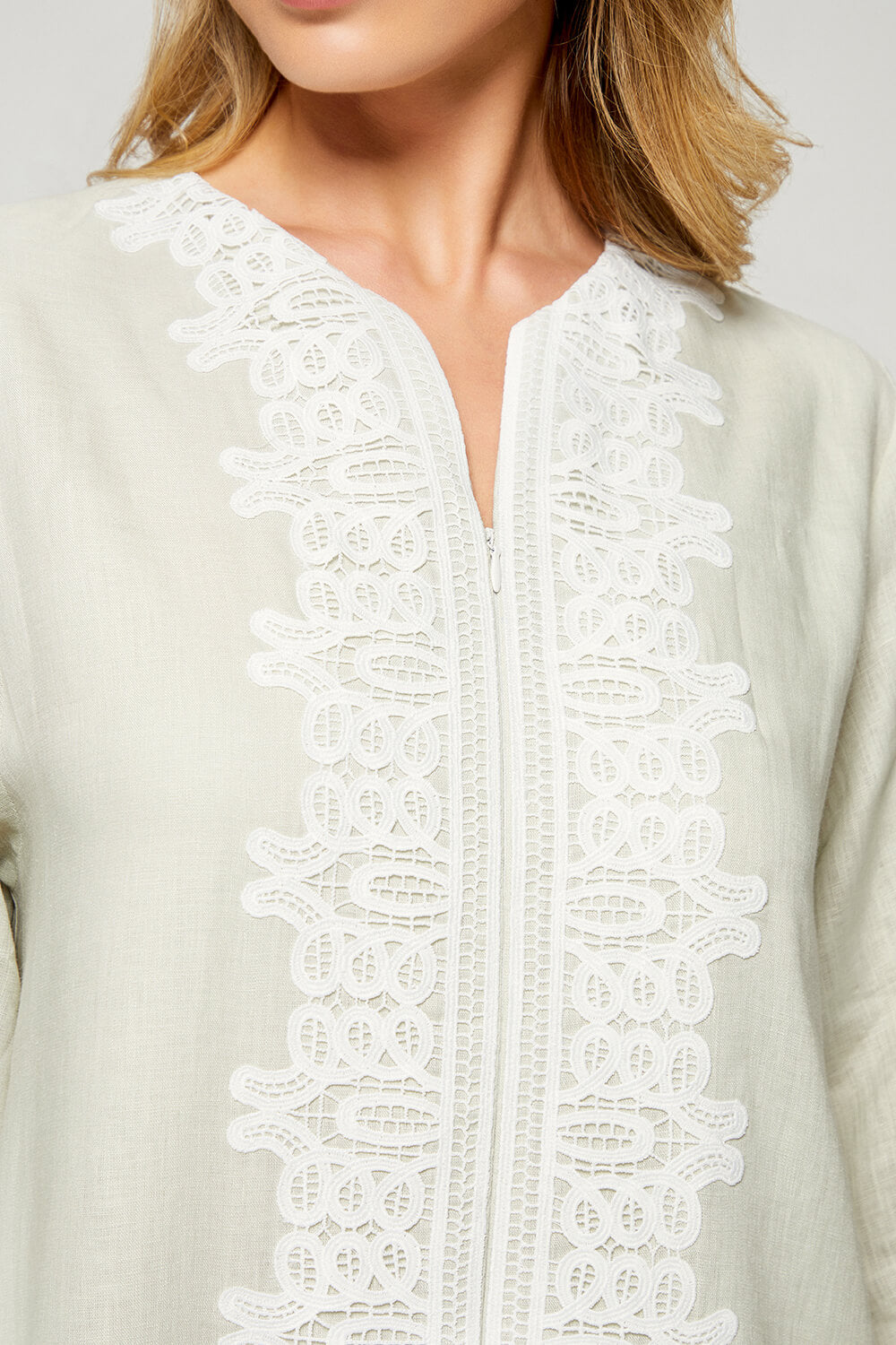 Loukia - Linen Long Zippered Dress - Nile Green