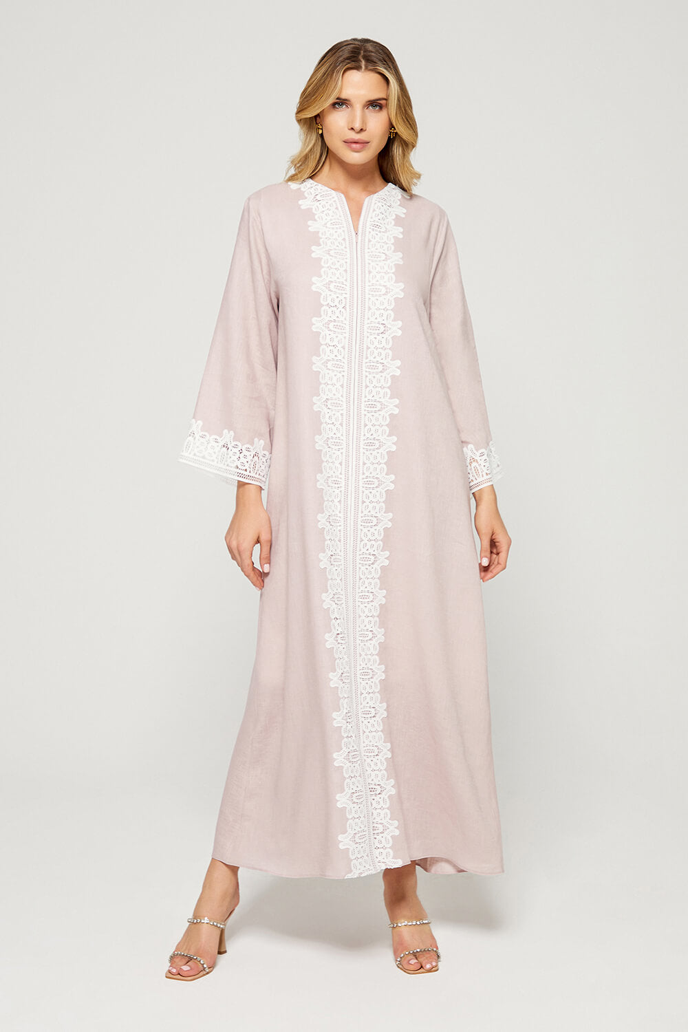 Loukia - Linen Long Zippered Dress - Powder