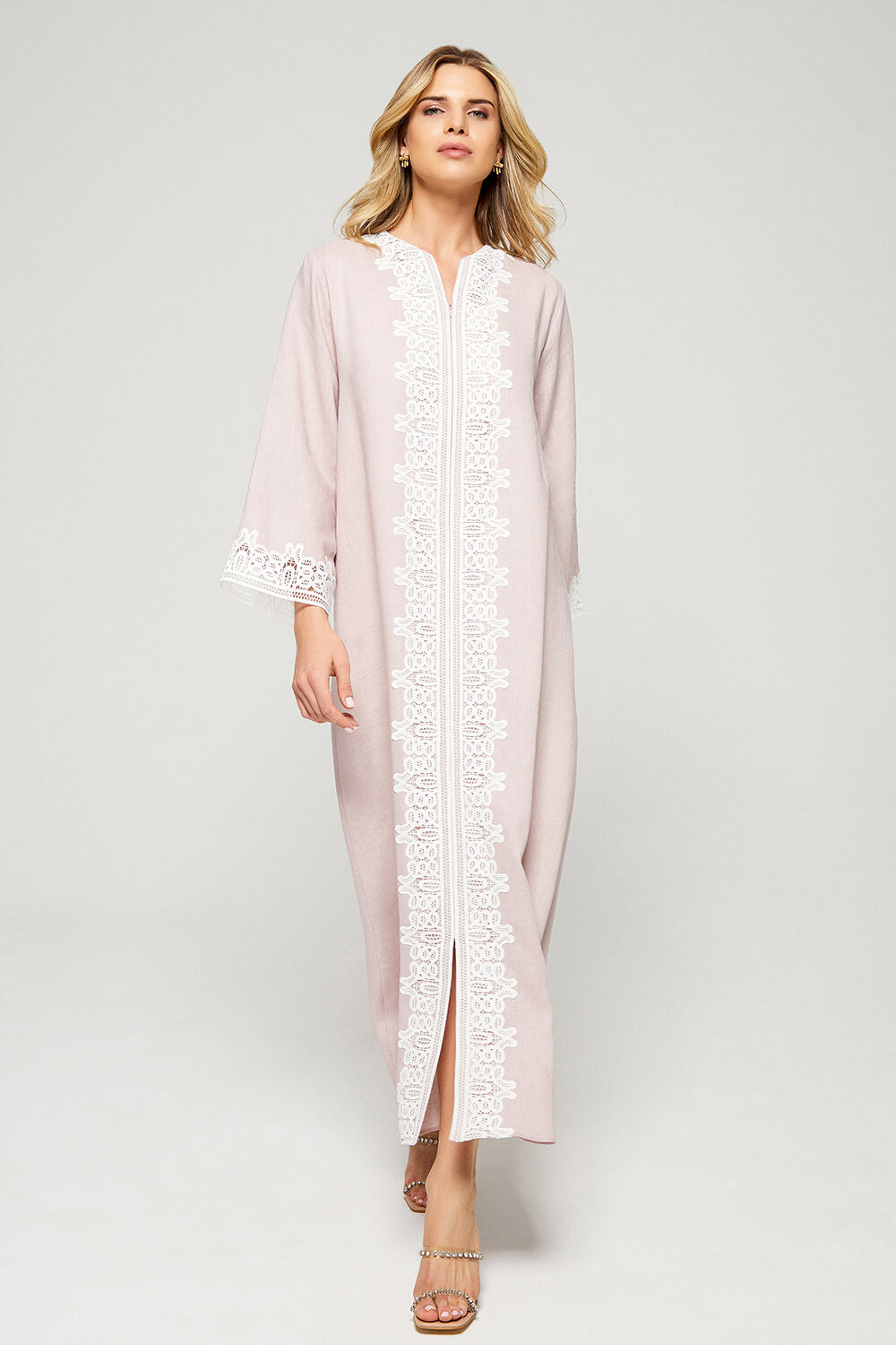 Loukia - Linen Long Zippered Dress - Powder