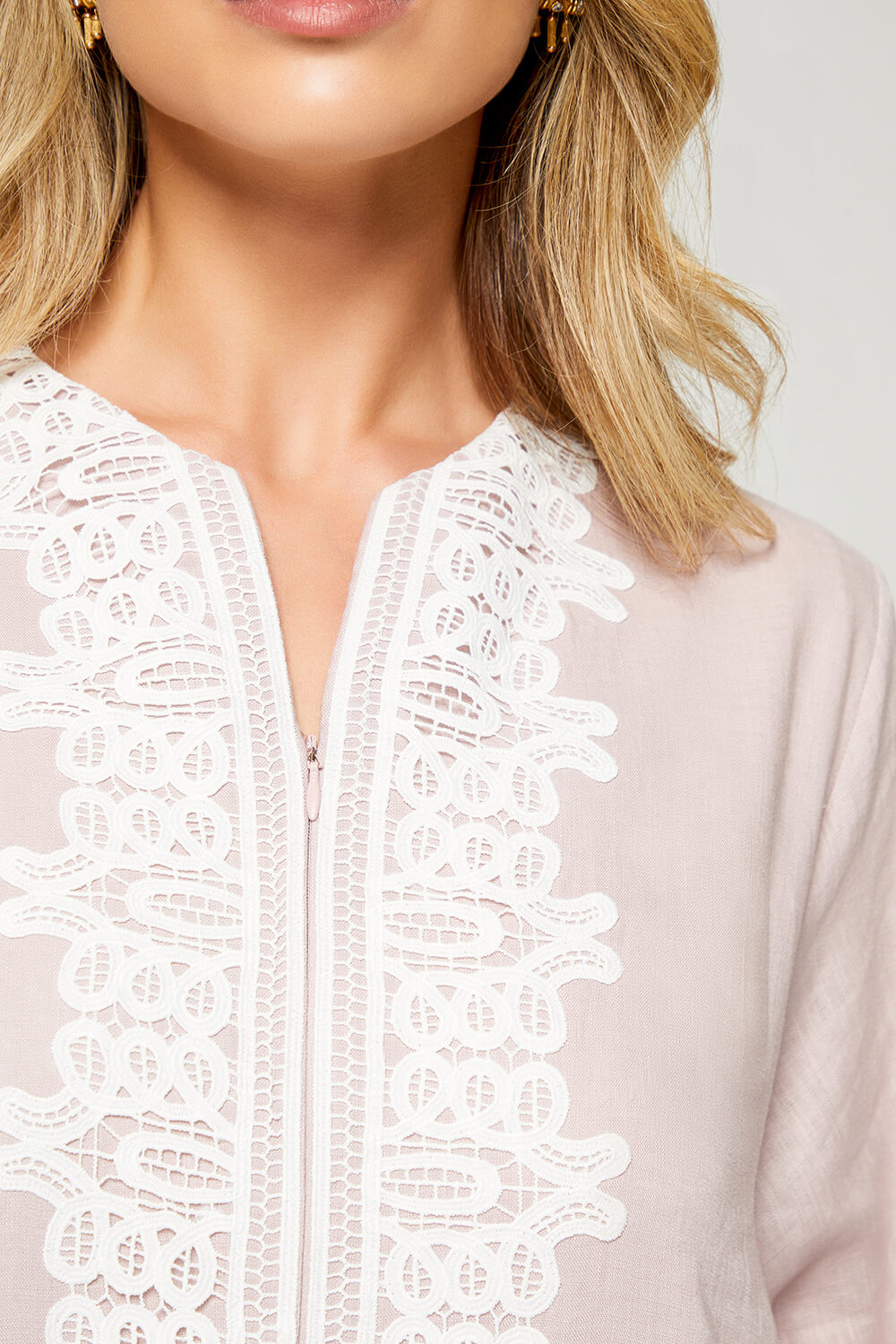 Loukia - Linen Long Zippered Dress - Powder