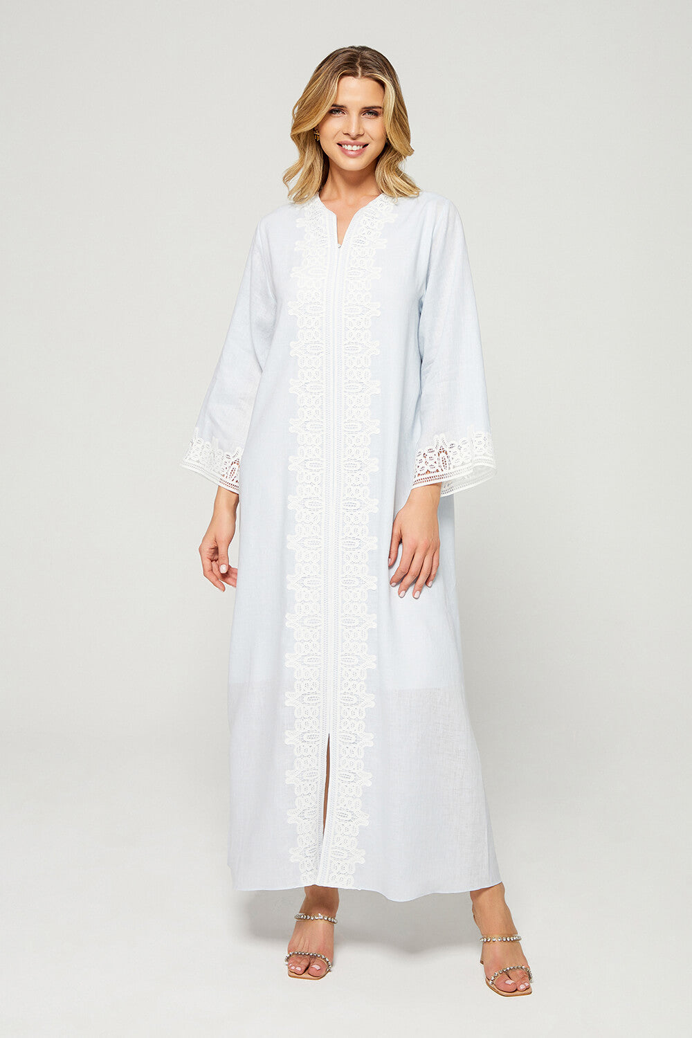Loukia - Linen Long Zippered Dress - Baby Blue
