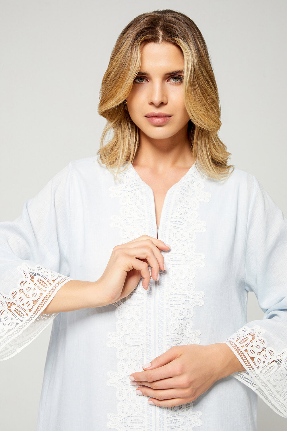 Loukia - Linen Long Zippered Dress - Baby Blue