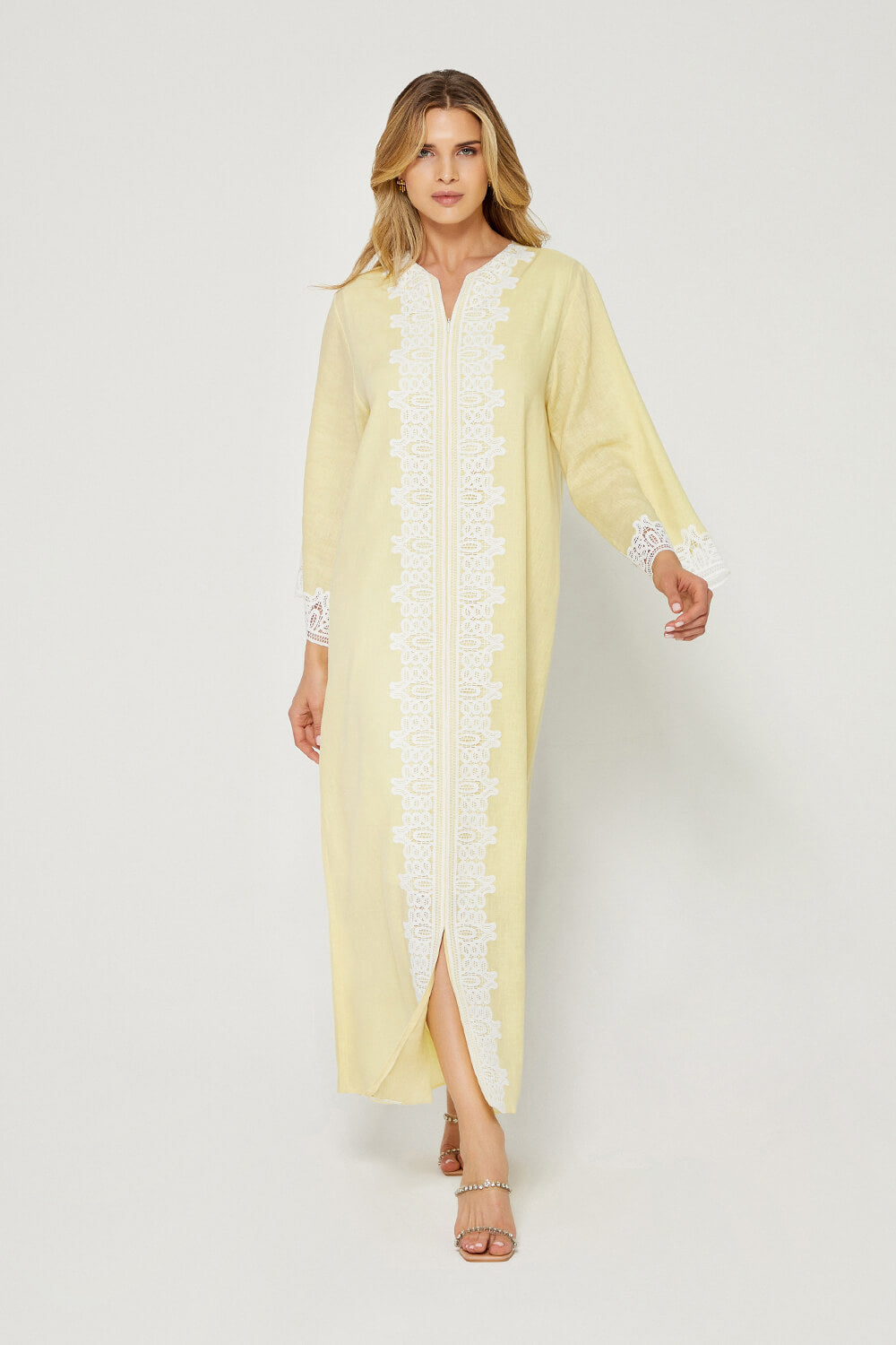 Loukia - Linen Long Zippered Dress - Lime Green