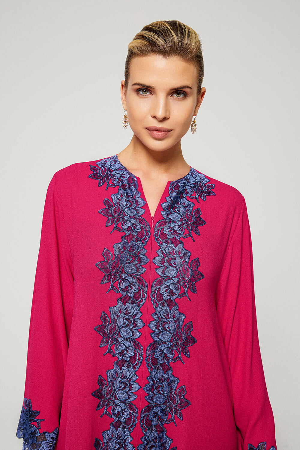 Lami Luxury Trimmed Rayon Crepe Full Length Dress - Fuchsia