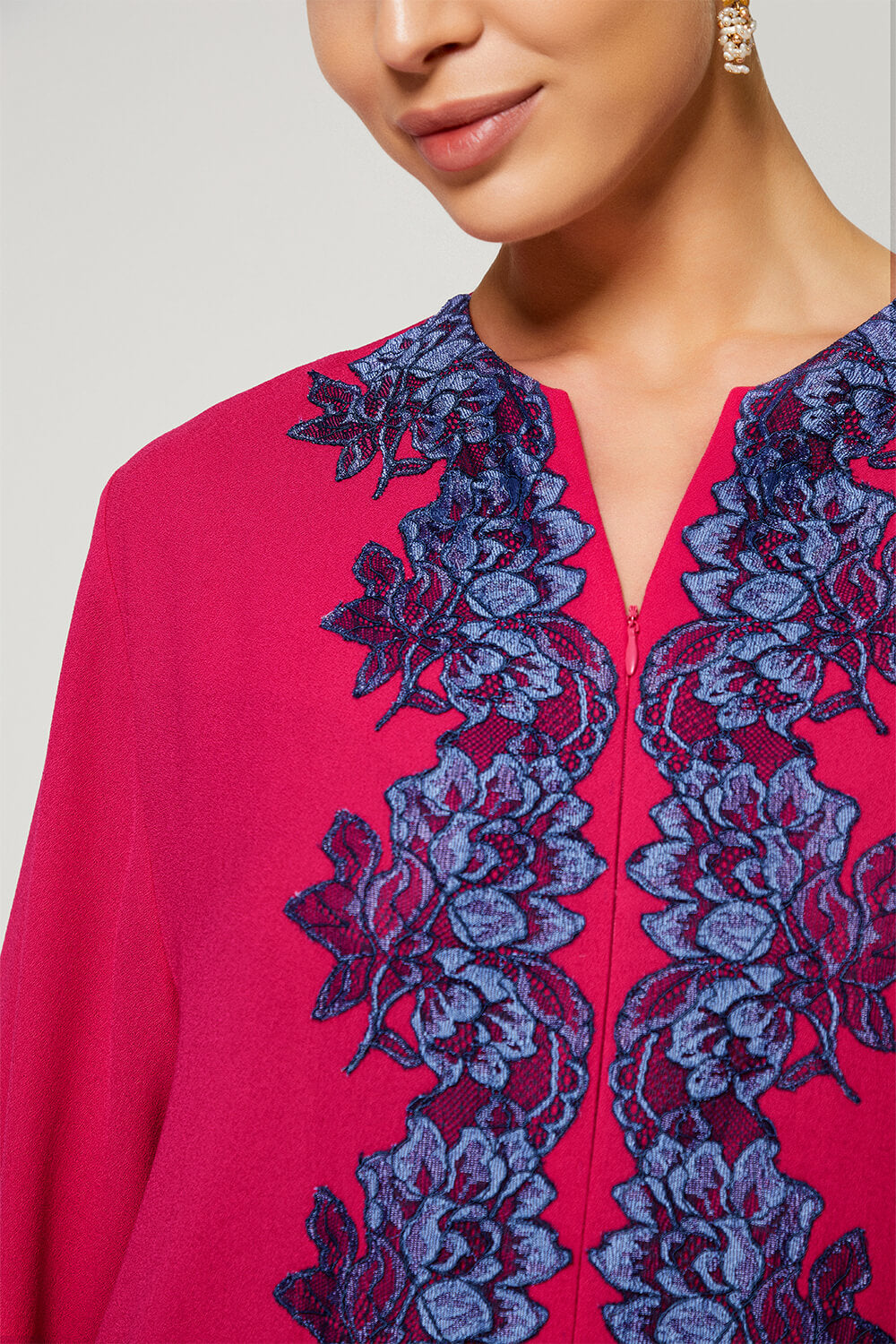 Lami Luxury Trimmed Rayon Crepe Full Length Dress - Fuchsia