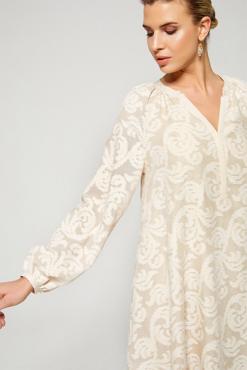 Pearl - Long Cotton Buttoned Dress- Sand
