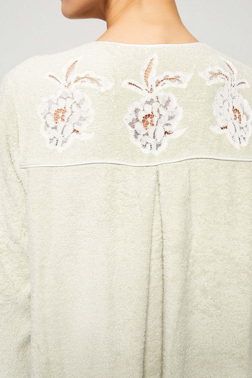 Alia- Zippered and Trimmed Cotton Bathrobe - Beige