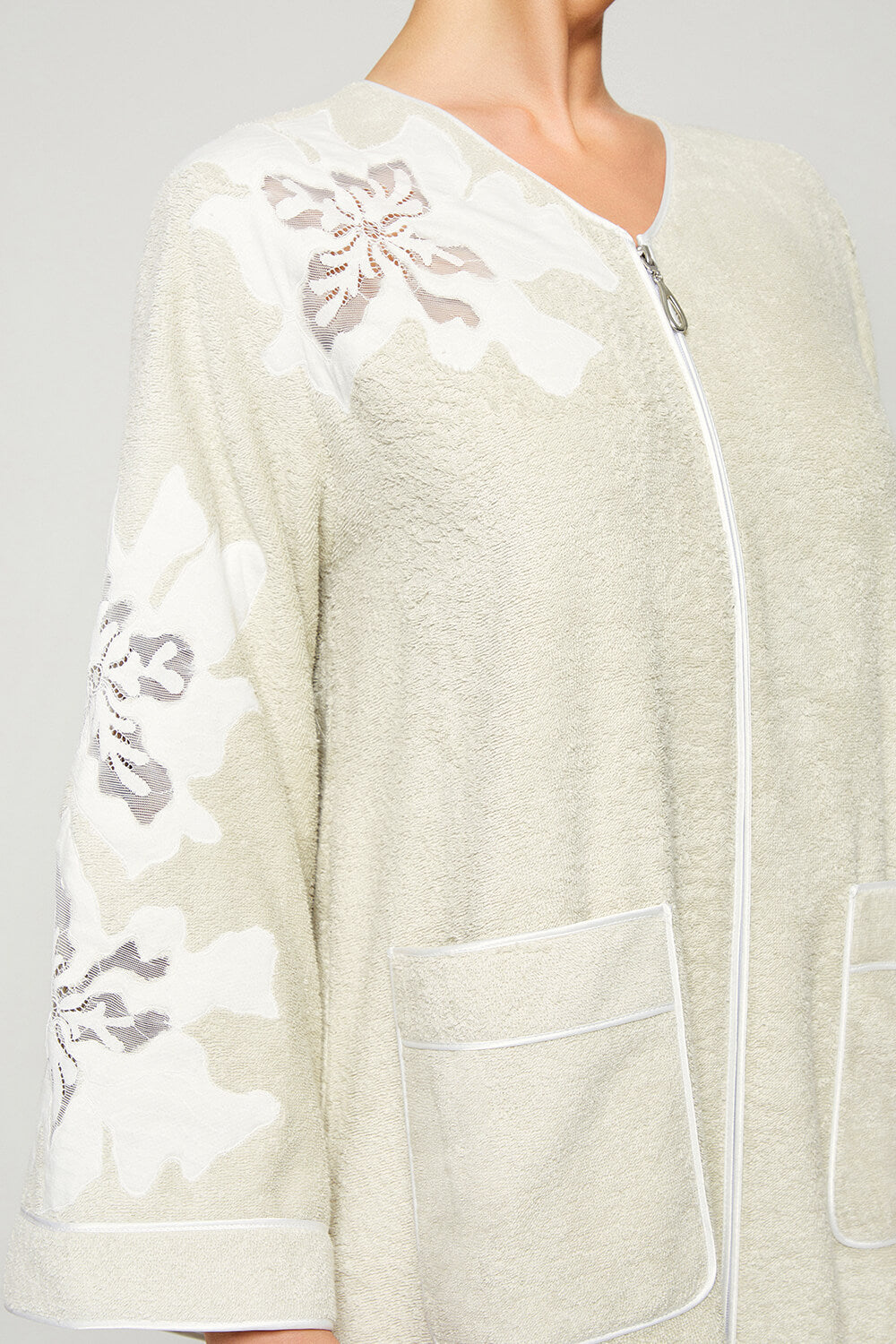 Anitte - Zippered and Trimmed Cotton Bathrobe - Beige