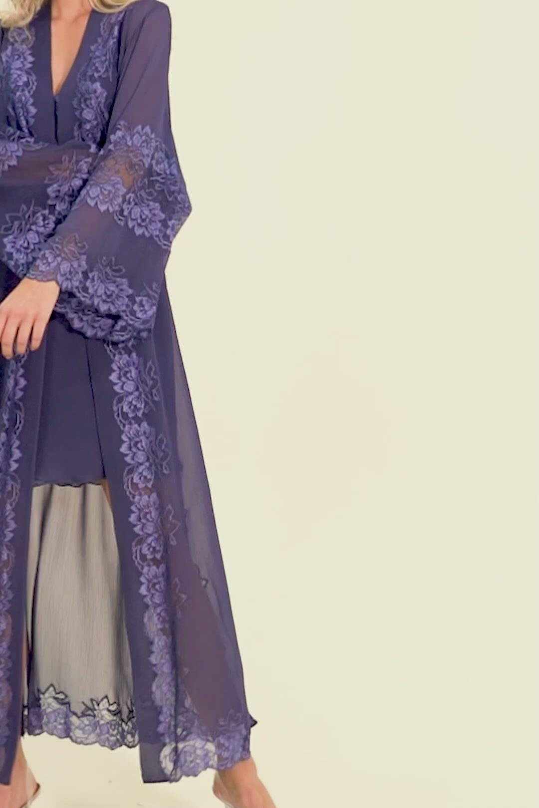 Sapphire - Long Silky Chiffon Robe Set - Navy Blue