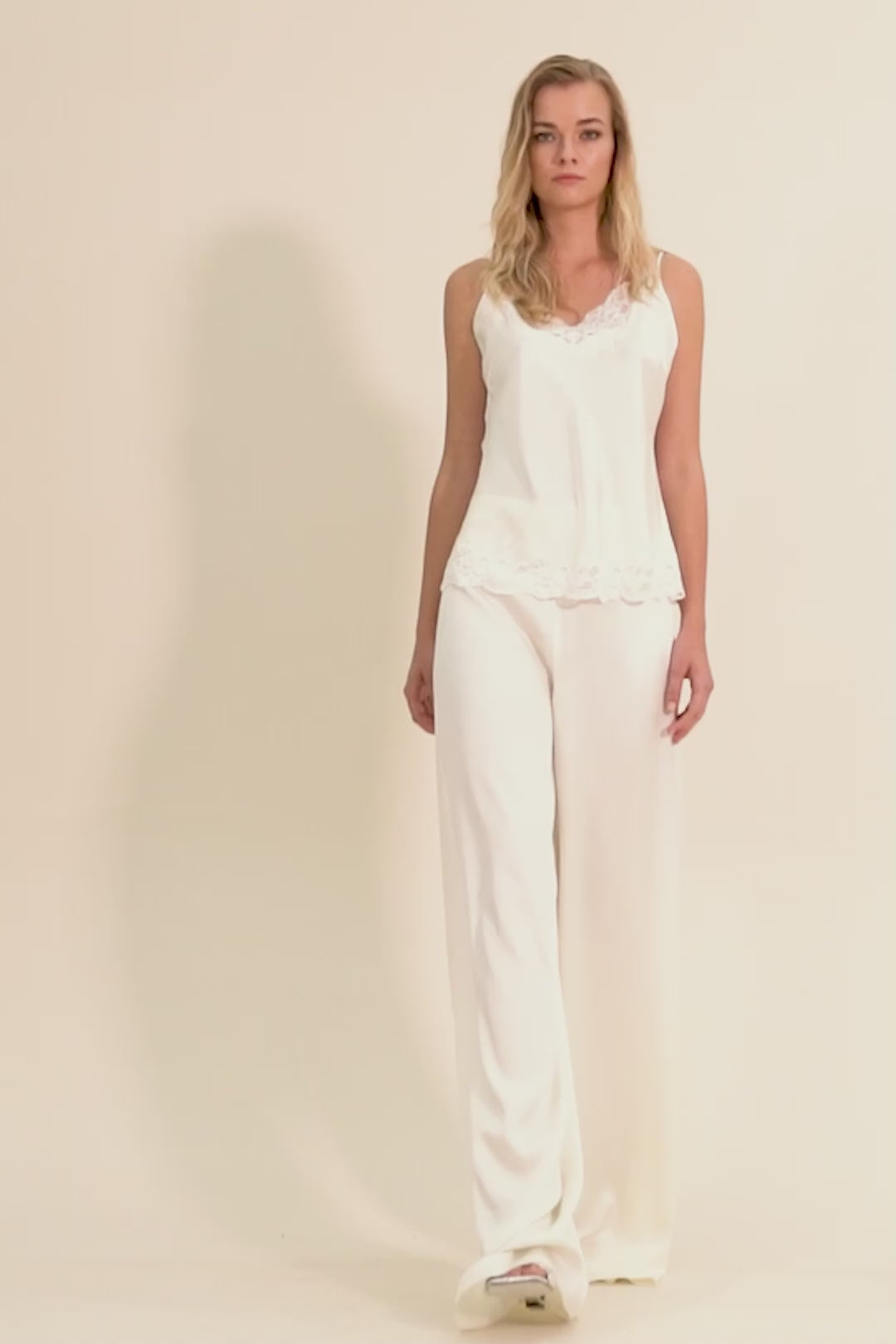 Paige - Rayon Cami and High Waisted PJ Set - Off White