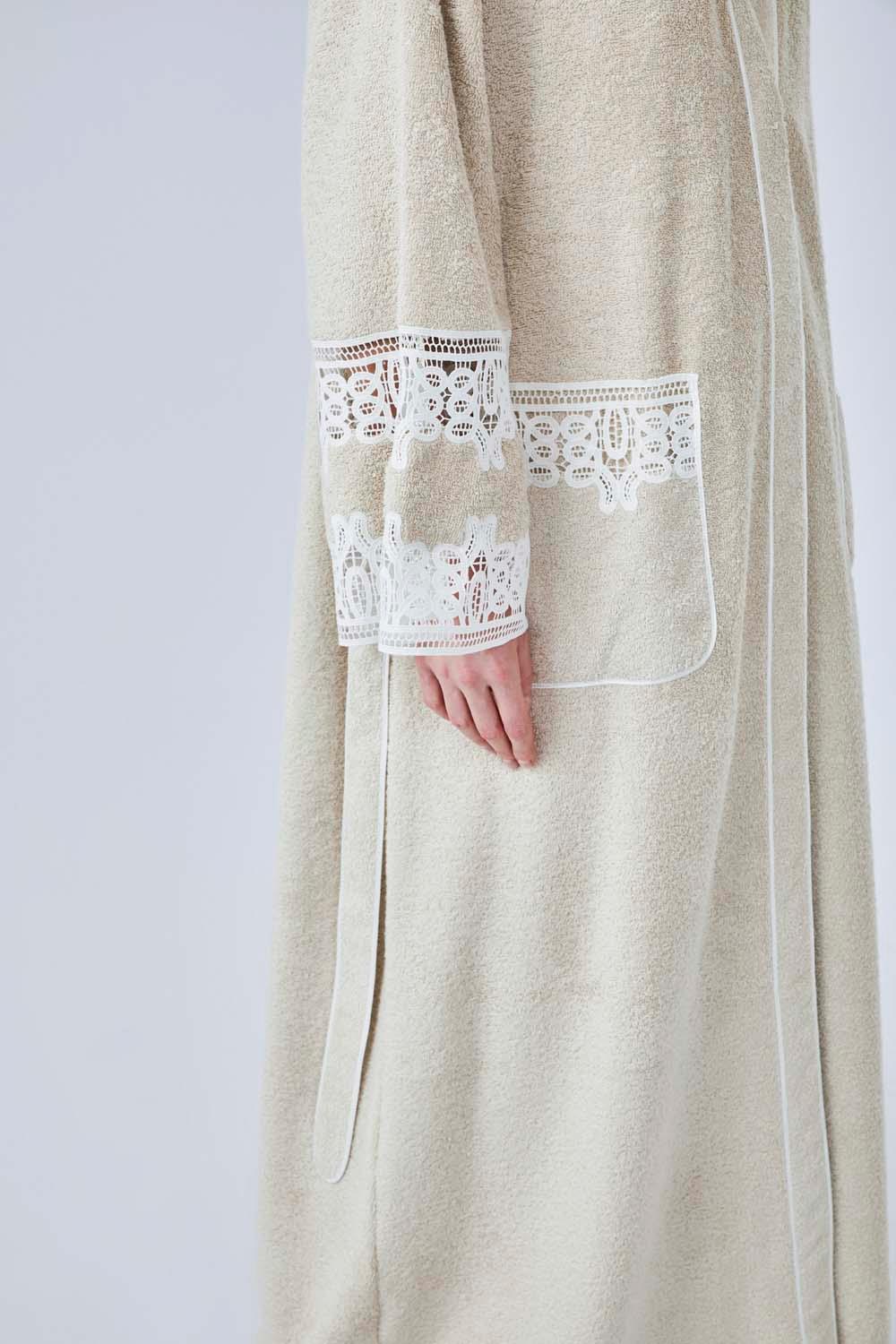 Aliki - Long Towel Belted Bathrobe - Beige - Bocan