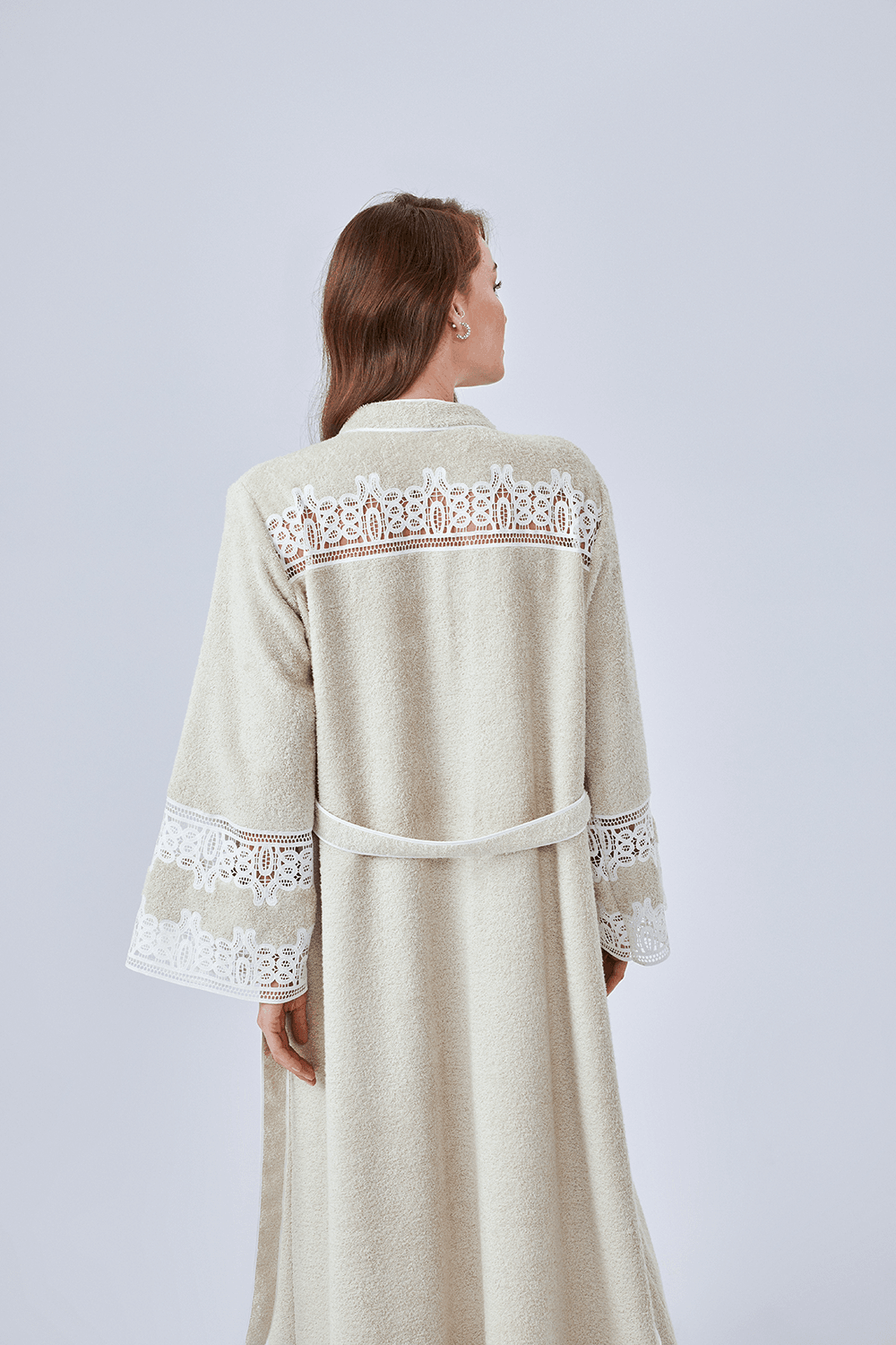 Aliki - Long Towel Belted Bathrobe - Beige - Bocan