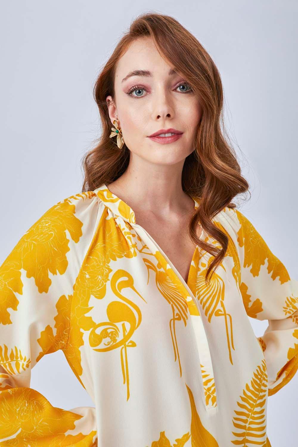 Amber - Long Rayon Buttoned Dress - Saffron - Bocan