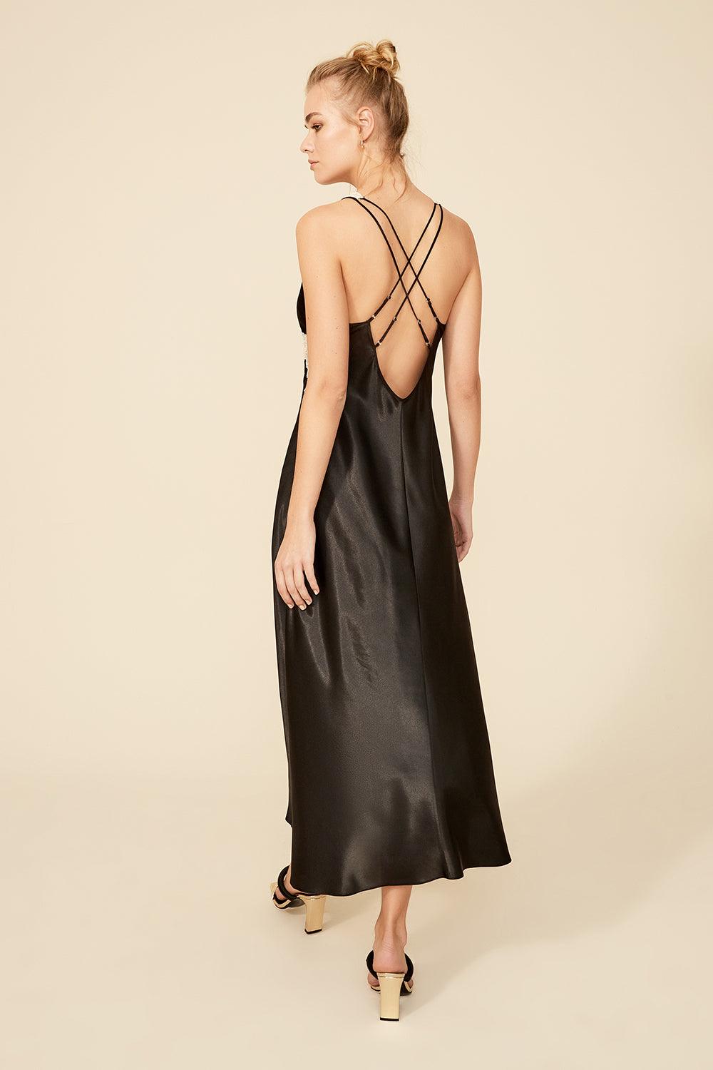 Anastasia - Long Rayon Kimono Set - Black with Gold Lace - Bocan