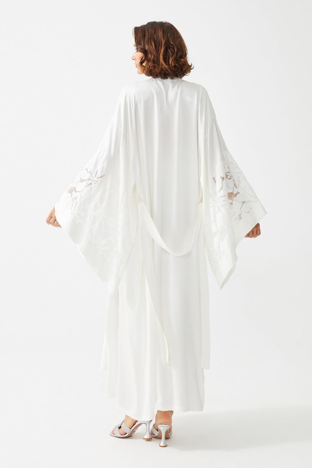 Argos Long Rayon Trimmed with Lace Robe Set - Off White - Bocan