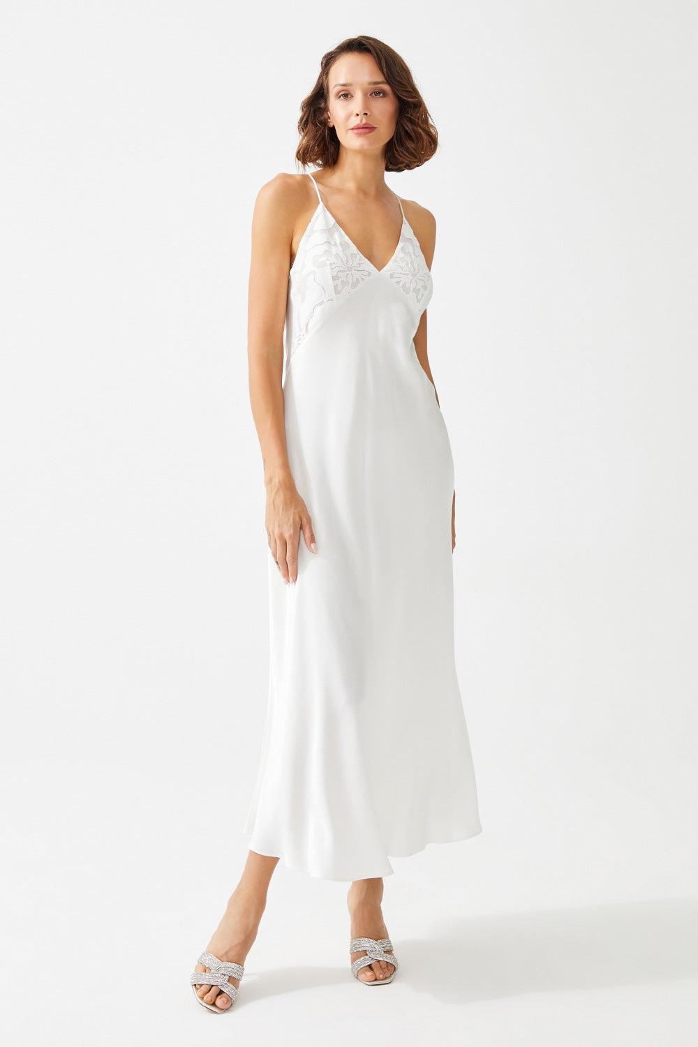 Argos Long Rayon Trimmed with Lace Robe Set - Off White - Bocan