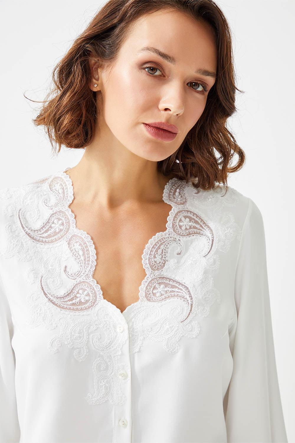 Ayana Trimmed Rayon Full Buttoned Long Sleeve Pyjama Set - Bocan