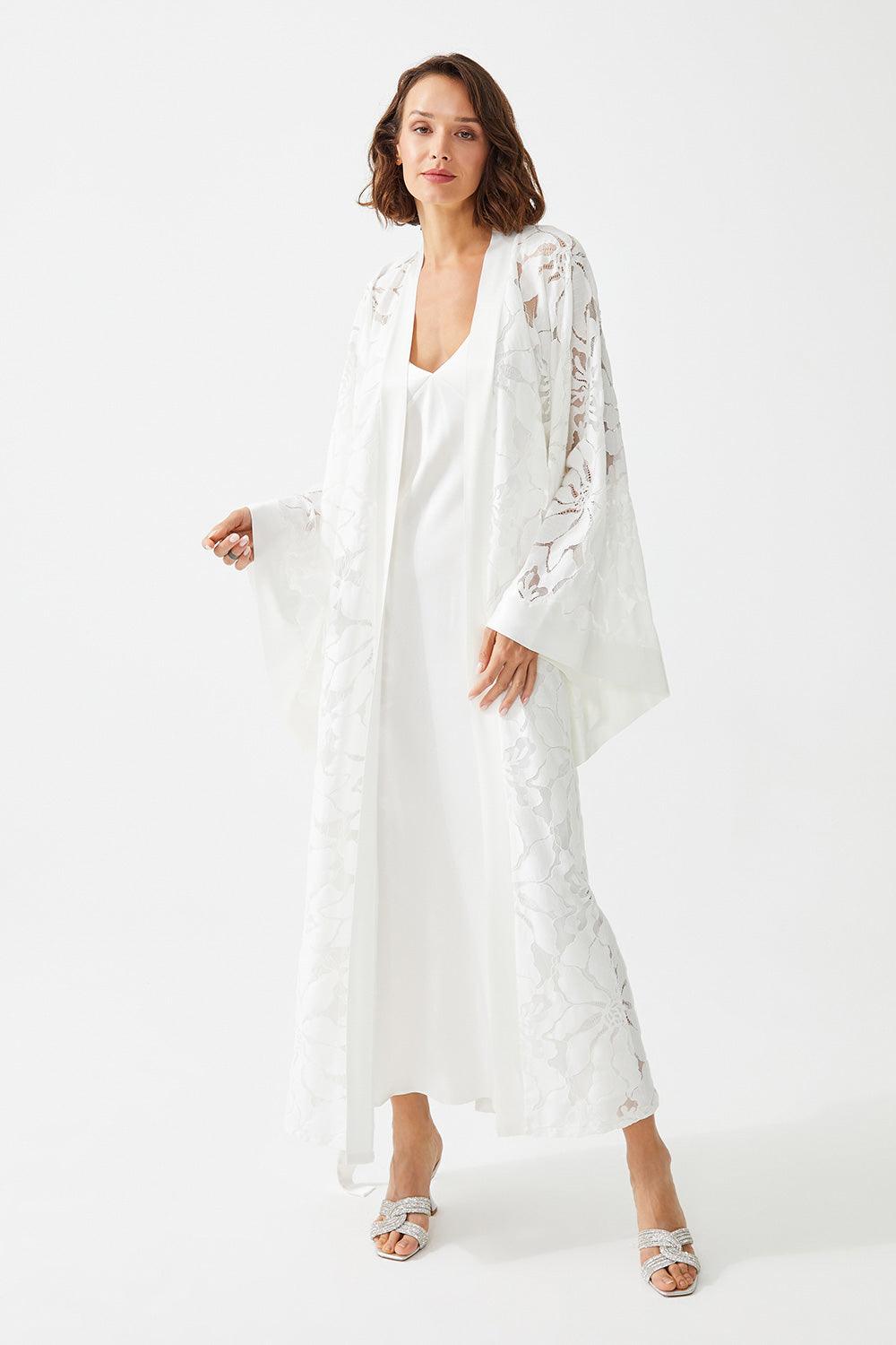 Bellis Long Rayon Trimmed with Lace Robe Set - Bocan