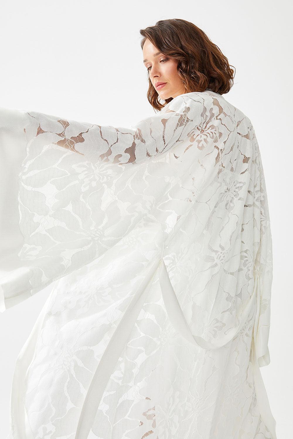 Bellis Long Rayon Trimmed with Lace Robe Set - Bocan