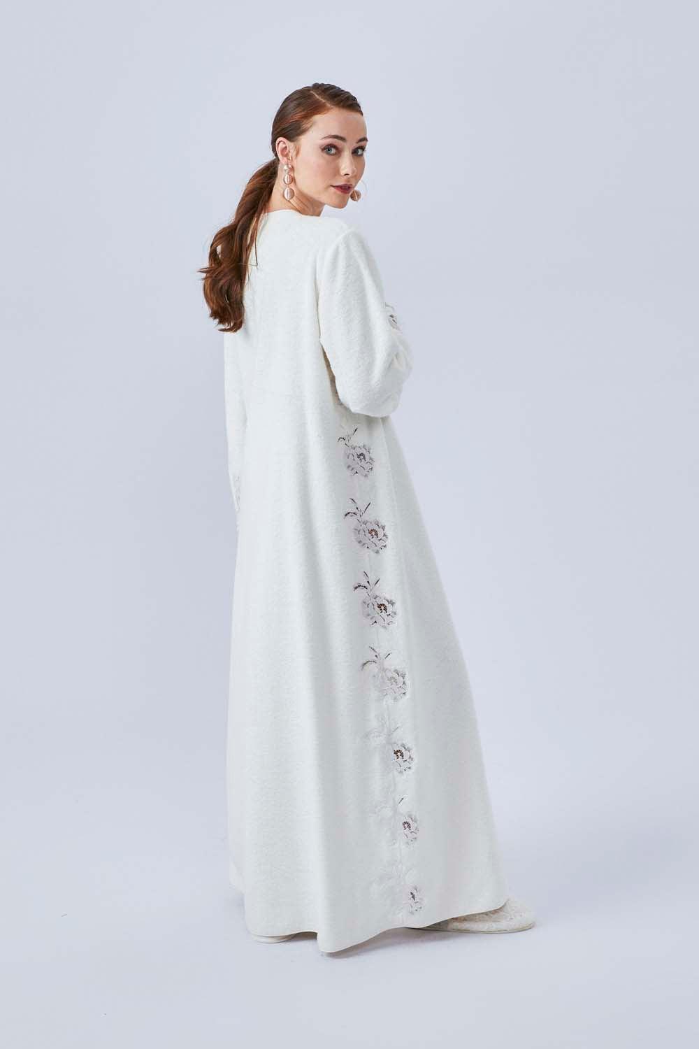 Berenice - Long Towel Belted Bathrobe - Off White - Bocan