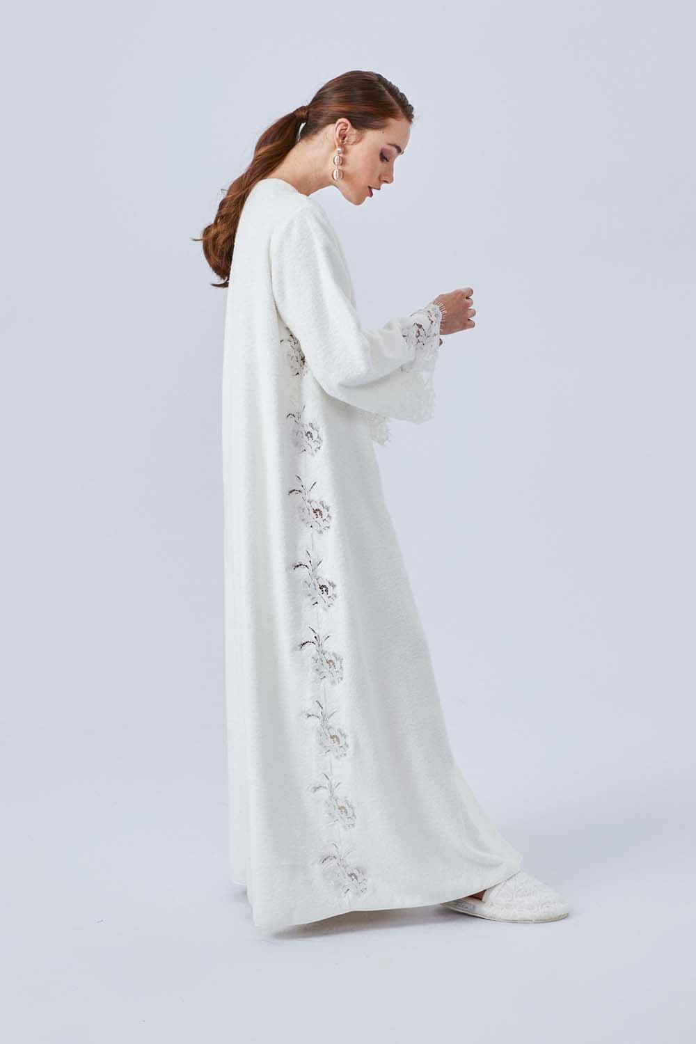 Berenice - Long Towel Belted Bathrobe - Off White - Bocan