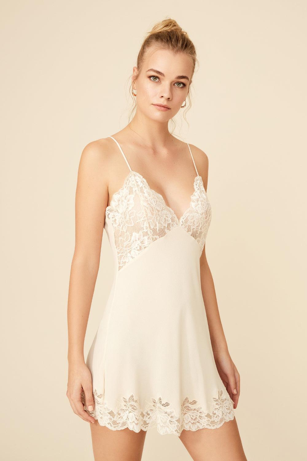 Blair - Mini Silk Crep Slip Dress - Honey - Bocan