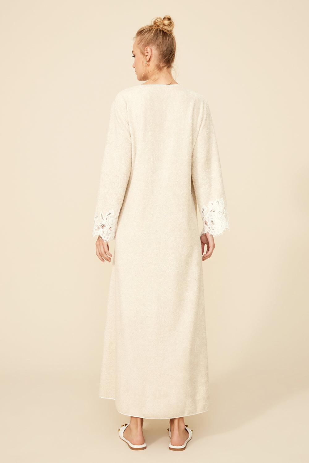 Brianna-Long Towel Belted Bathrobe-Sand - Bocan