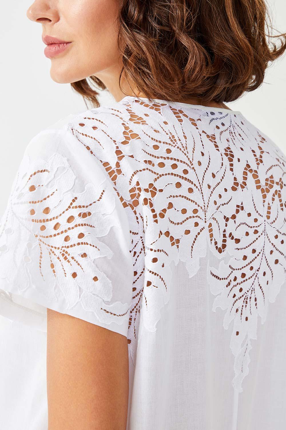 Chenar Long Cotton Voile Trimmed Half Sleeve Dress - Bocan