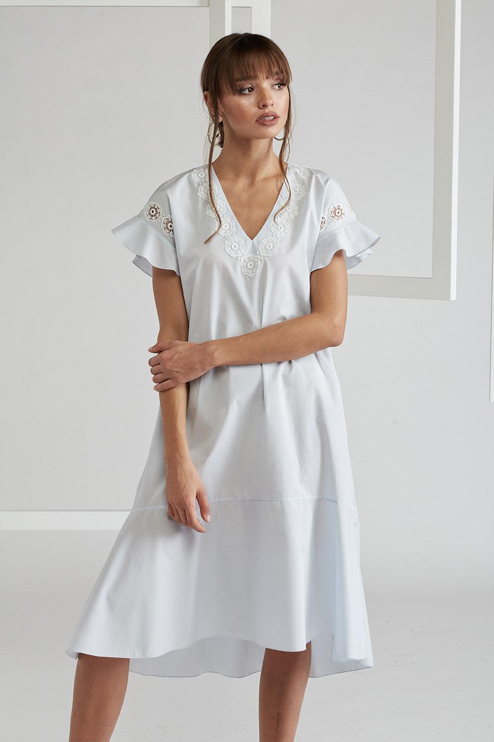 Cotton Poplin Dress Light Blue - Miss Bocan - Bocan
