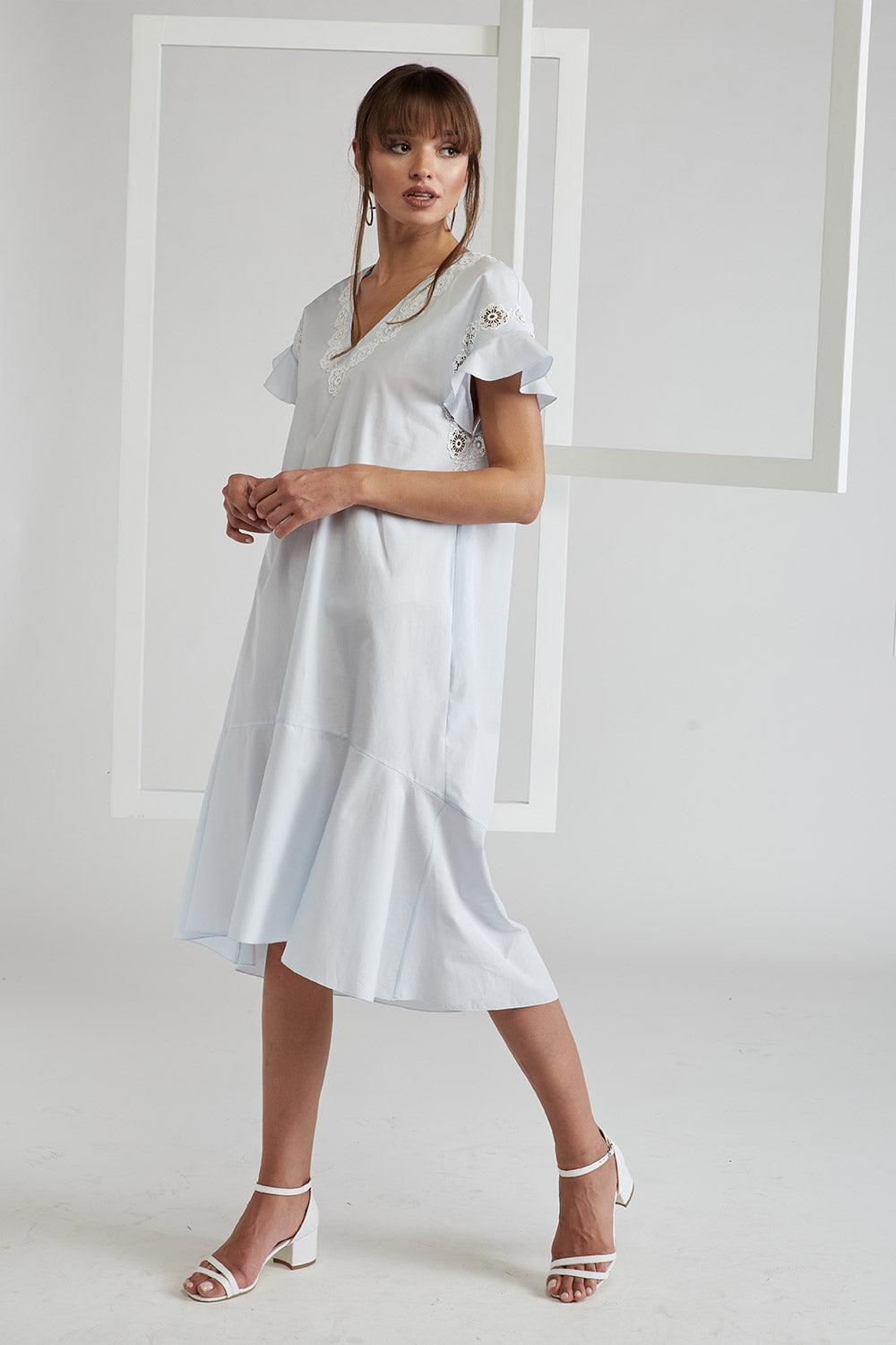 Cotton Poplin Dress Light Blue - Miss Bocan - Bocan