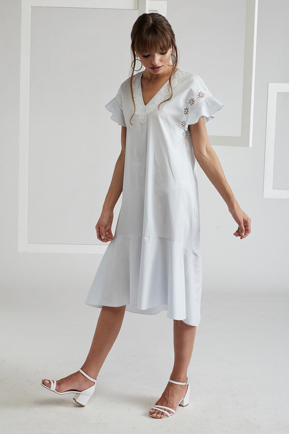 Cotton Poplin Dress Light Blue - Miss Bocan - Bocan