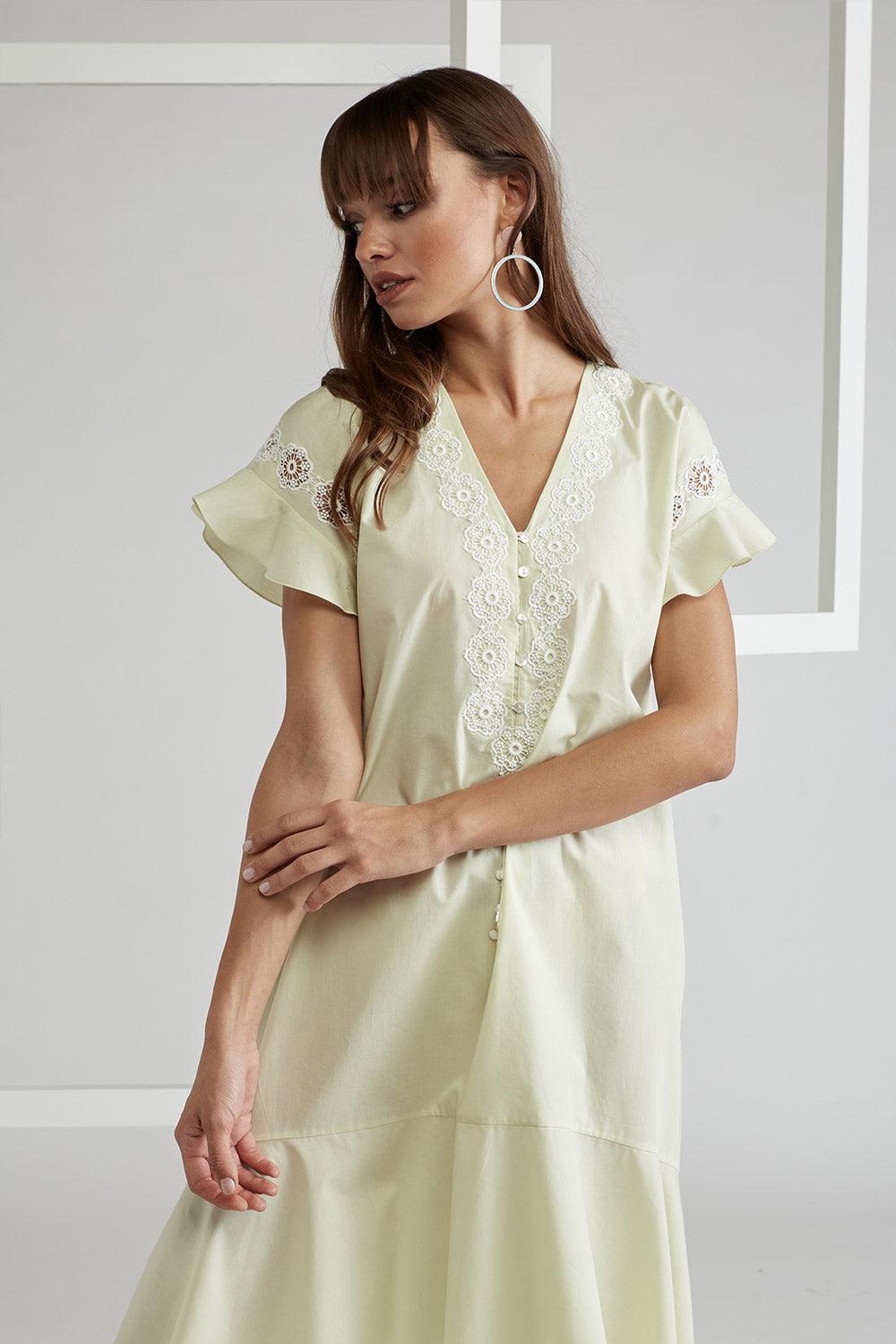 Cotton Poplin Dress Nile Green - Miss Bocan - Bocan